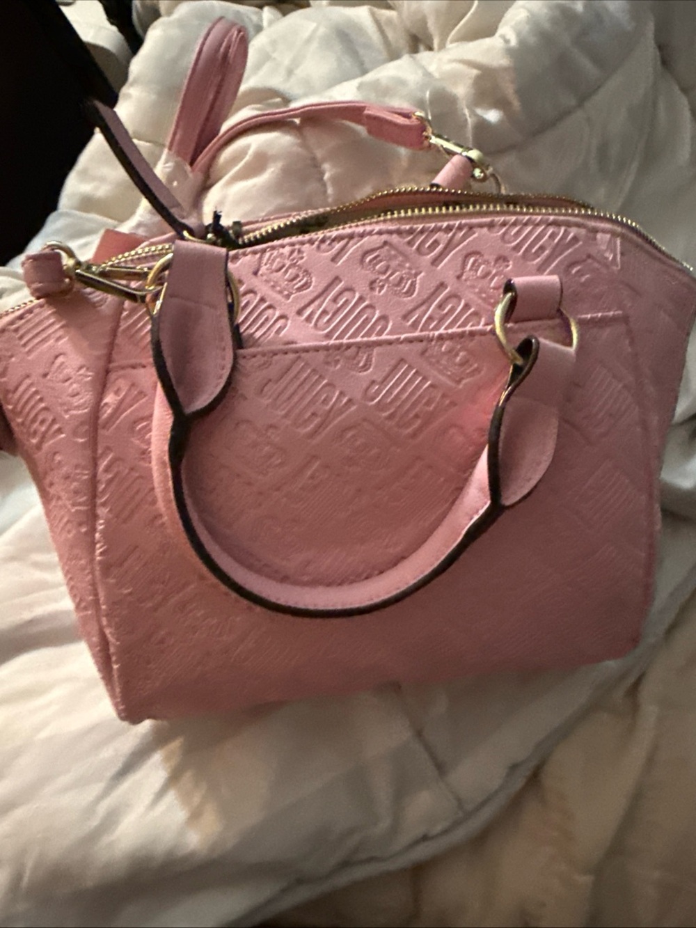 Juicy Couture Pink Embossed Satchel with Gold-Tone Hardware